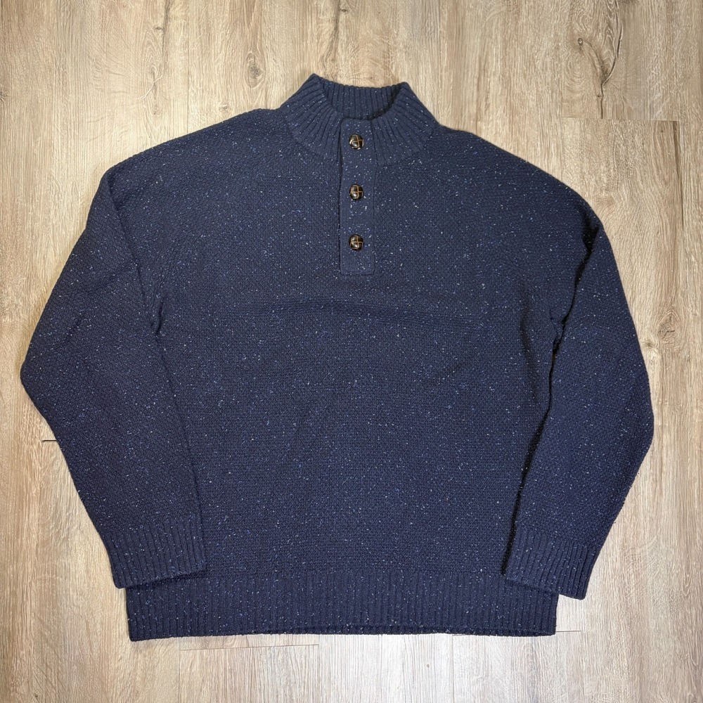 Untuckit Sweater Mens XL Blue 1/4 Mock Neck Lambs Wool Blend Pullover